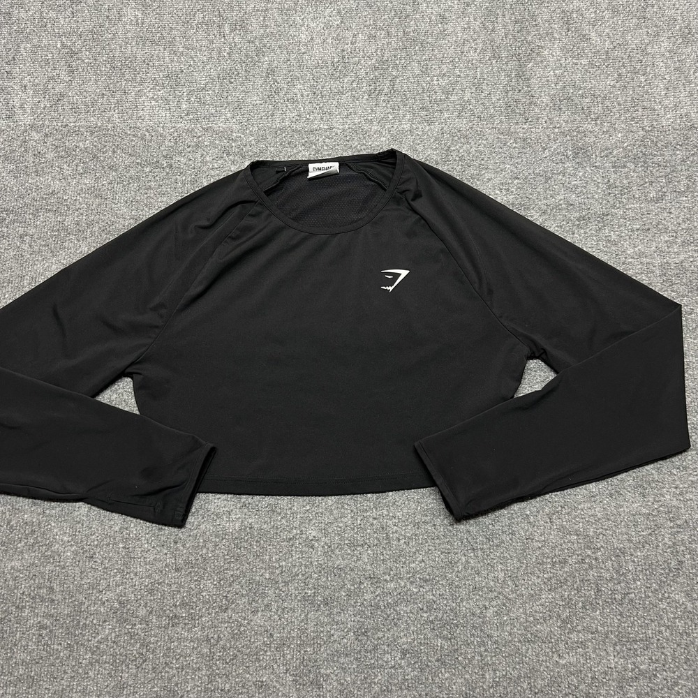 Gymshark Shirt Womens Medium Black Long Sleeve Cropped Athletic Top Workout